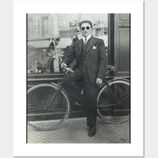 Vintage bicycle guy with sunglasses Posters and Art